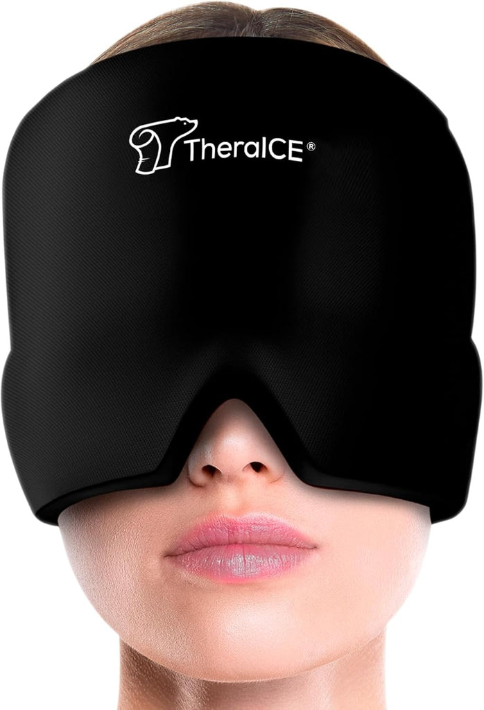 TheraICE Gorro de Alivio para Migraña, Gorro Calmante para Dolor de Cabeza con Compresa de Hielo, Máscara de Compresa Fría Facial, Productos de Gel Refrescante para Envolver la Cabeza para Tensión