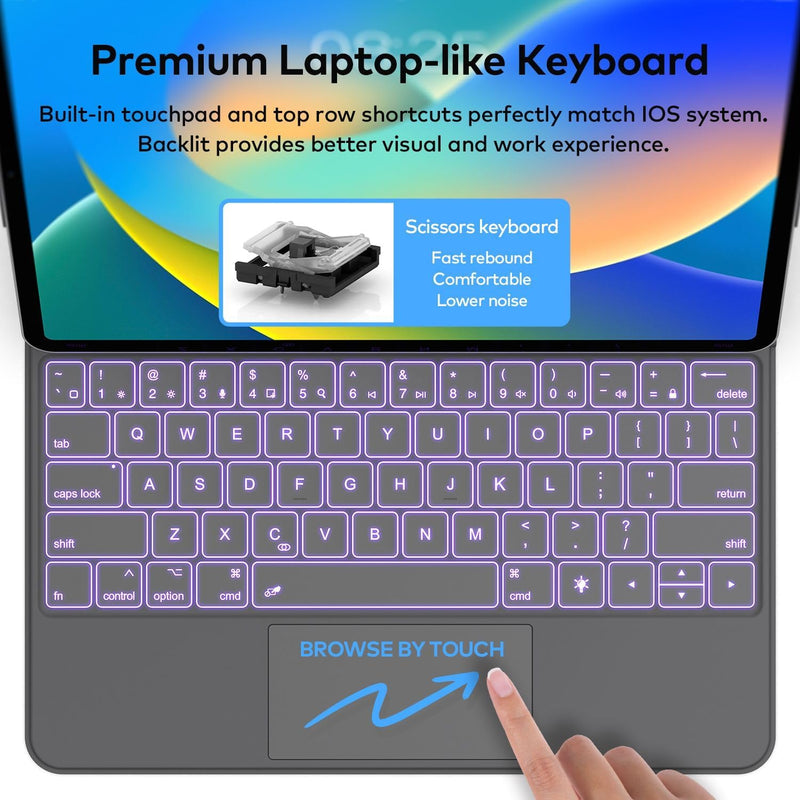 Funda con Teclado runelk para iPad Air 11" (M4/M3/M2) y Pro 11" - Gris