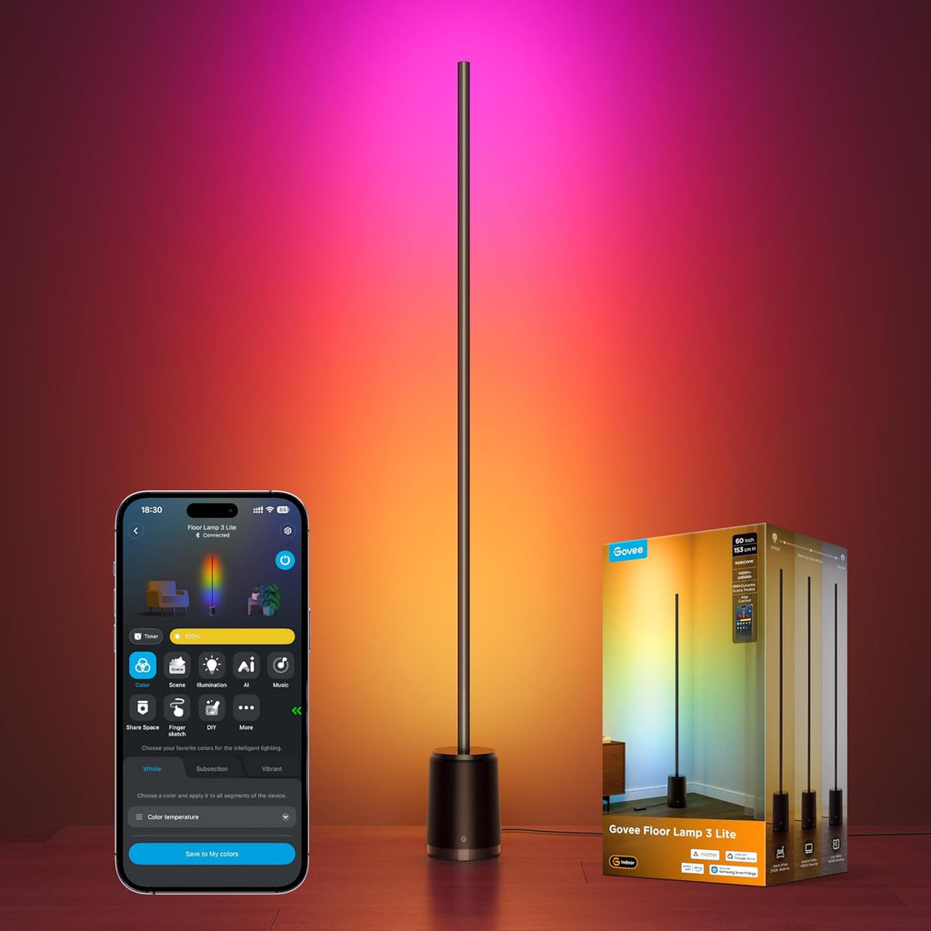 Govee Floor Lamp 3 Lite, Smart RGBIC LED Corner Lamp for Living Room