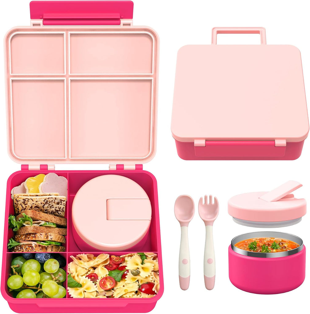 LOHASOK Bento Lunch Box for Kids with 8oz Soup Thermo, Pink