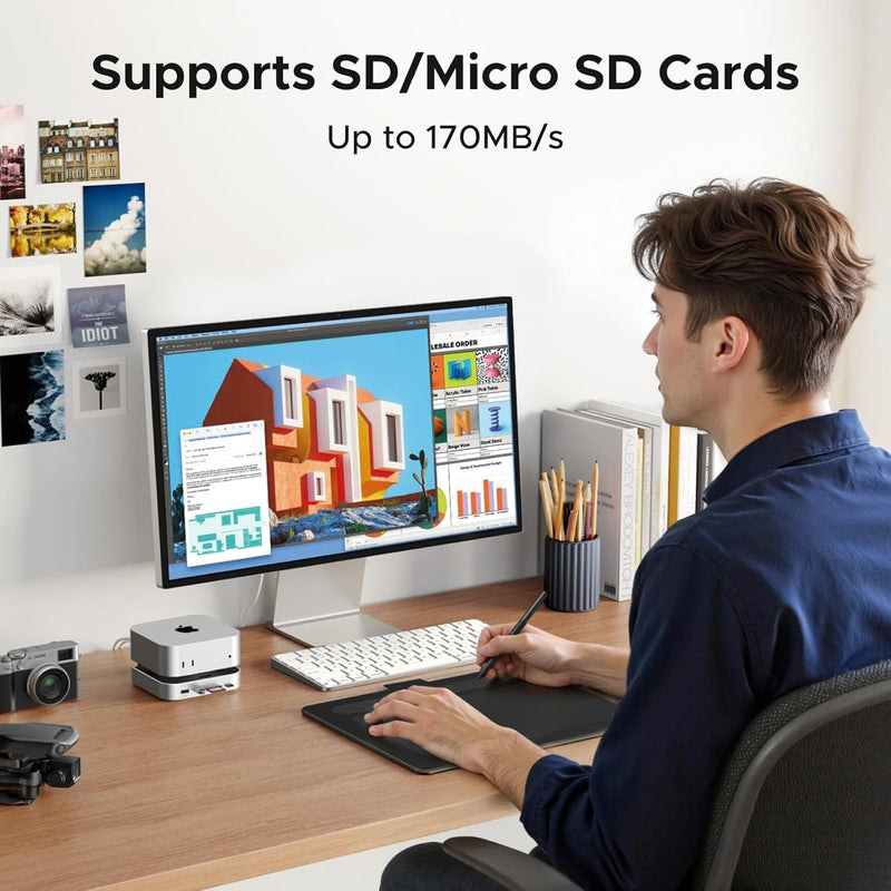 UGREEN Mac mini M4 Dock & Stand with NVMe SSD Enclosure, 3 USB A 10Gbps, USB C Data Port, SD Card Reader for Mac mini M4/ M4 Pro