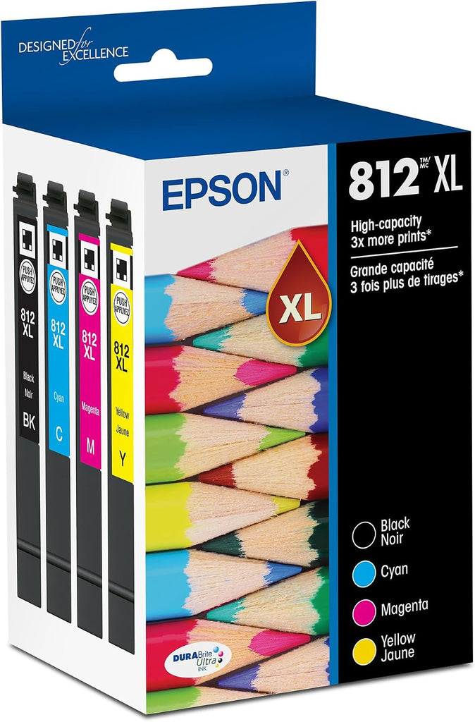 Epson 812XL Genuine High Capacity 4-Pack Ink Cartridge Combo T812XL-XCS