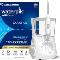 Waterpik Aquarius - Hilo dental de agua para limpieza de dientes, encías, brackets, cuidado dental, energía eléctrica con 10 configuraciones, 7 puntas para múltiples usuarios y necesidades