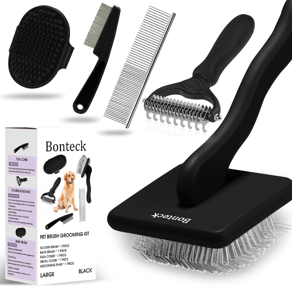 Bonteck Dog Slicker Brush for Dogs Grooming Kit 5PCS Long Haired Doodles