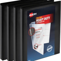 Avery Heavy Duty View 3 Ring Binder, 0.5" One Touch Slant Ring, Holds 8.5" x 11" Paper, 4 Black Binders (79708)