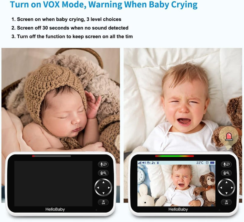 HelloBaby No WiFi Baby Monitor Camera and Audio HB6550, 5" Video Screen