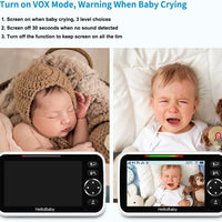 HelloBaby No WiFi Baby Monitor Camera and Audio HB6550, 5" Video Screen