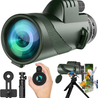 PhysioPhyx Monocular-Telescope 80x100 High Powered Monoculars High Definition for Adults High Powered with Smartphone Adapter Telescope Hunting Wildlife Bird Watching Travel Camping Hiking-Green