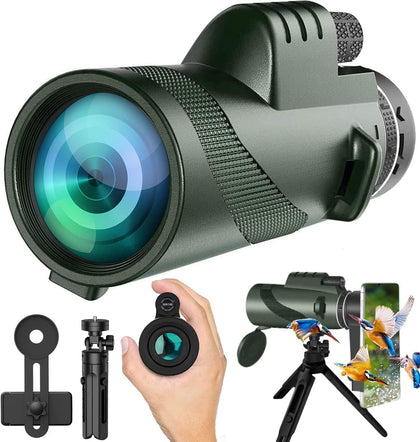 PhysioPhyx Monocular-Telescope 80x100 High Powered Monoculars High Definition for Adults High Powered with Smartphone Adapter Telescope Hunting Wildlife Bird Watching Travel Camping Hiking-Green