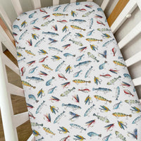 Watercolor Lures Flys Baby Crib Sheets for Boys Girls Fishermen Lures Hooks Soft Snug Fitted Crib Mattress Covers for 52