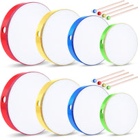 Boao 8 Pcs Hand Drums Percussion Wood Frame Drums with Stick 12 10 8 6 Inch Musical Instruments for Educational Percussi