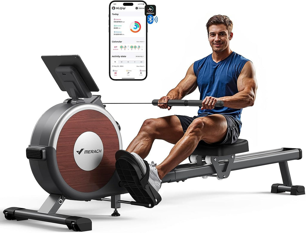 Merach Q1S Magnetic Rowing Machine Indoor, Dual Slide Rail, Quiet & Smooth