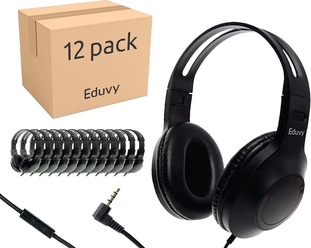 Eduvy Bulk Headphones for Classroom with Microphone, Heavy-Duty School Pack Wired Headphones for Students. Teacher Must