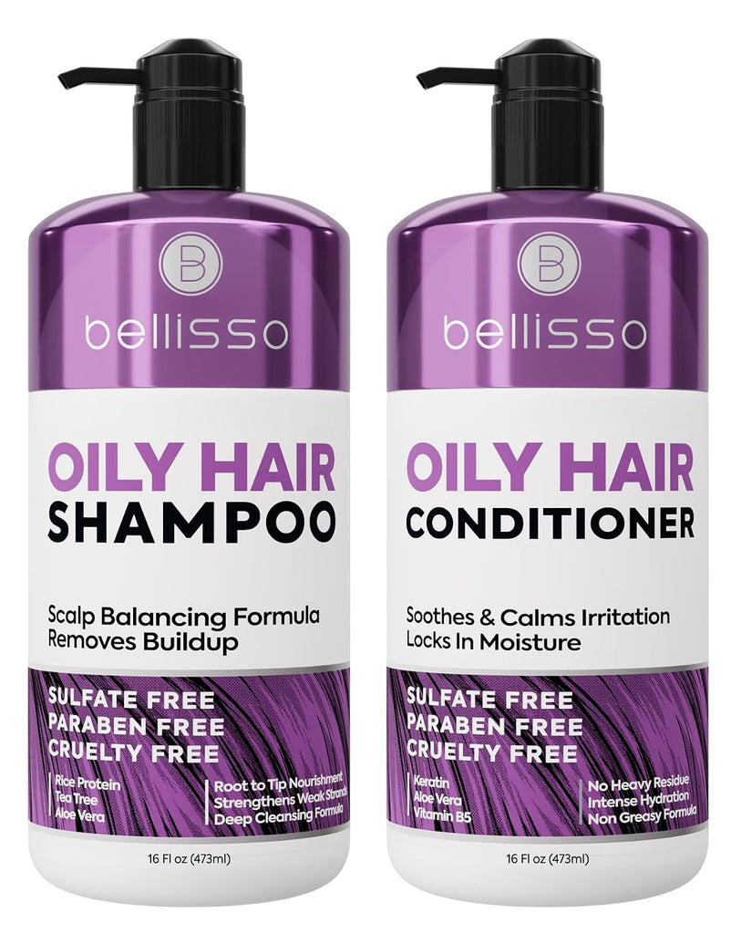 Oily Hair Shampoo and Conditioner Set - Sulfate Free, Zero Paraben Content - Scalp Care Treatment for Greasy Hair - Salon Grade for Women and Men - 16 Fl Oz (Set of 2)