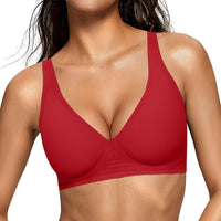 OEAK Womens Jelly Bras Wireless Deep V Comfy Push Up Tshirt Bras RED XL