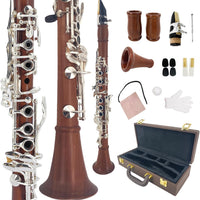 YoungMonic Rosewood E Flat Clarinets with Silver Plated Keys and 2 Barrels, Warm and Rich Tone for Solo & Ensemble Inclu