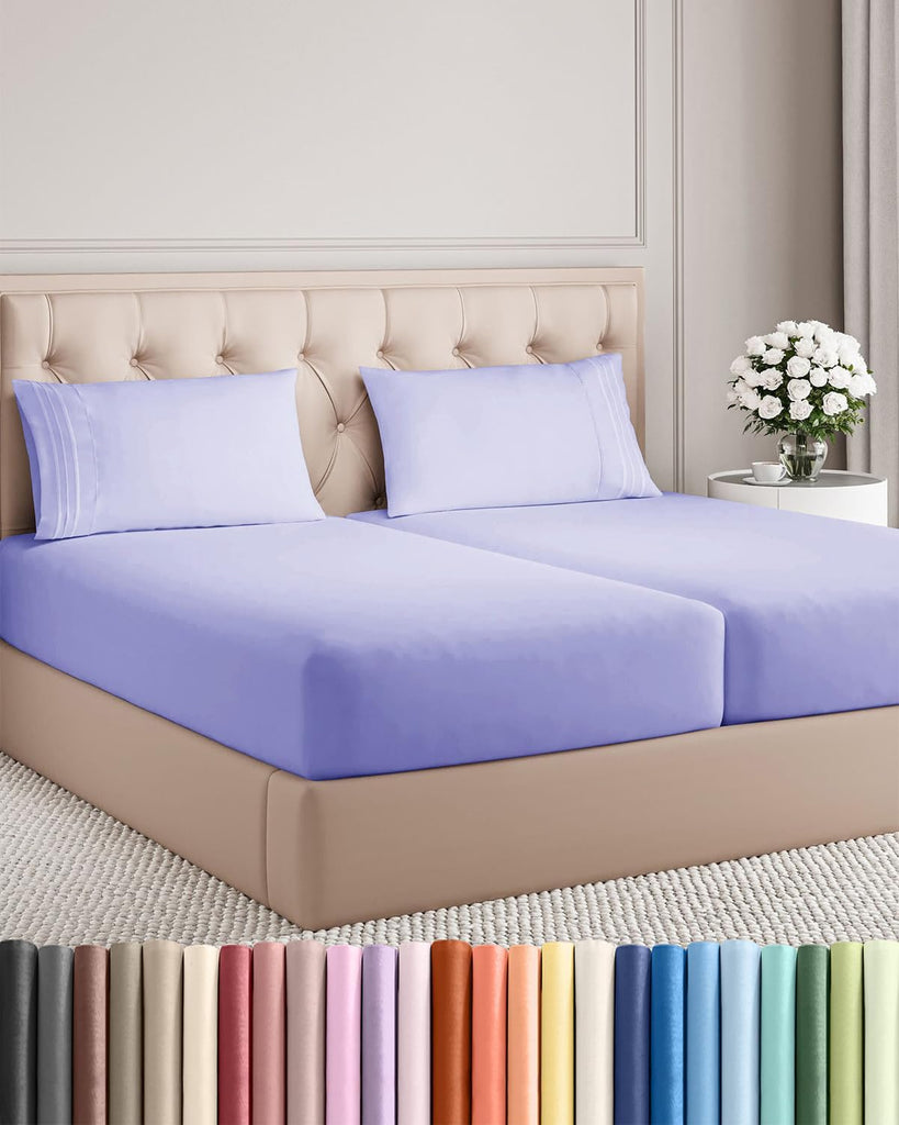 Split King Size 5 Piece Sheet Set - Breathable & Cooling Sheets - Lavender