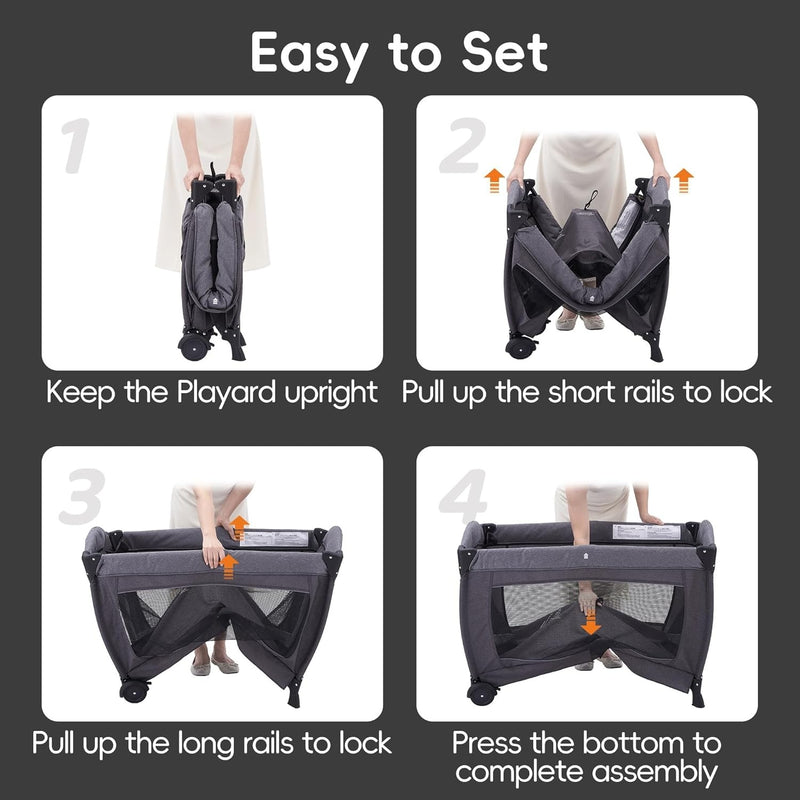 Pamo babe Pack and Play 4-in-1 Baby Playard with Bassinet & Changing Table
