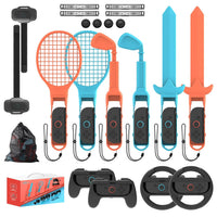Switch 2/1 Sports Accessories,KEPLUG 20 in 1 Sports Bundle for Nintendo Switch 2/1 with 2 Joycon Grips 2 Steering wheels