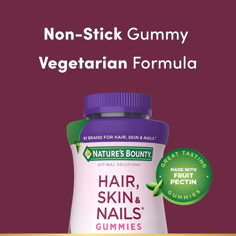 Nature’s Bounty Soluciones óptimas Gomitas de pectina avanzadas para cabello, piel y uñas, 2x biotina por porción, gomitas sin pegajosidad, fórmula vegetariana, sabor a fresa, 200 unidades, 100