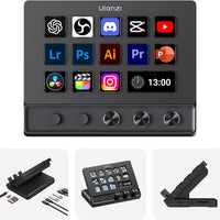 ULANZI D200X Creative Deck Macro Keyboard, 14 LCD Keys & 3 Encoder Knobs, 8-in-1 Hub w 4K HDMI, 3.5mm Audio, SD/TF Reader, USB 3.2 10Gbps, for Video Editing/Streaming/Smart Home PC, Mac