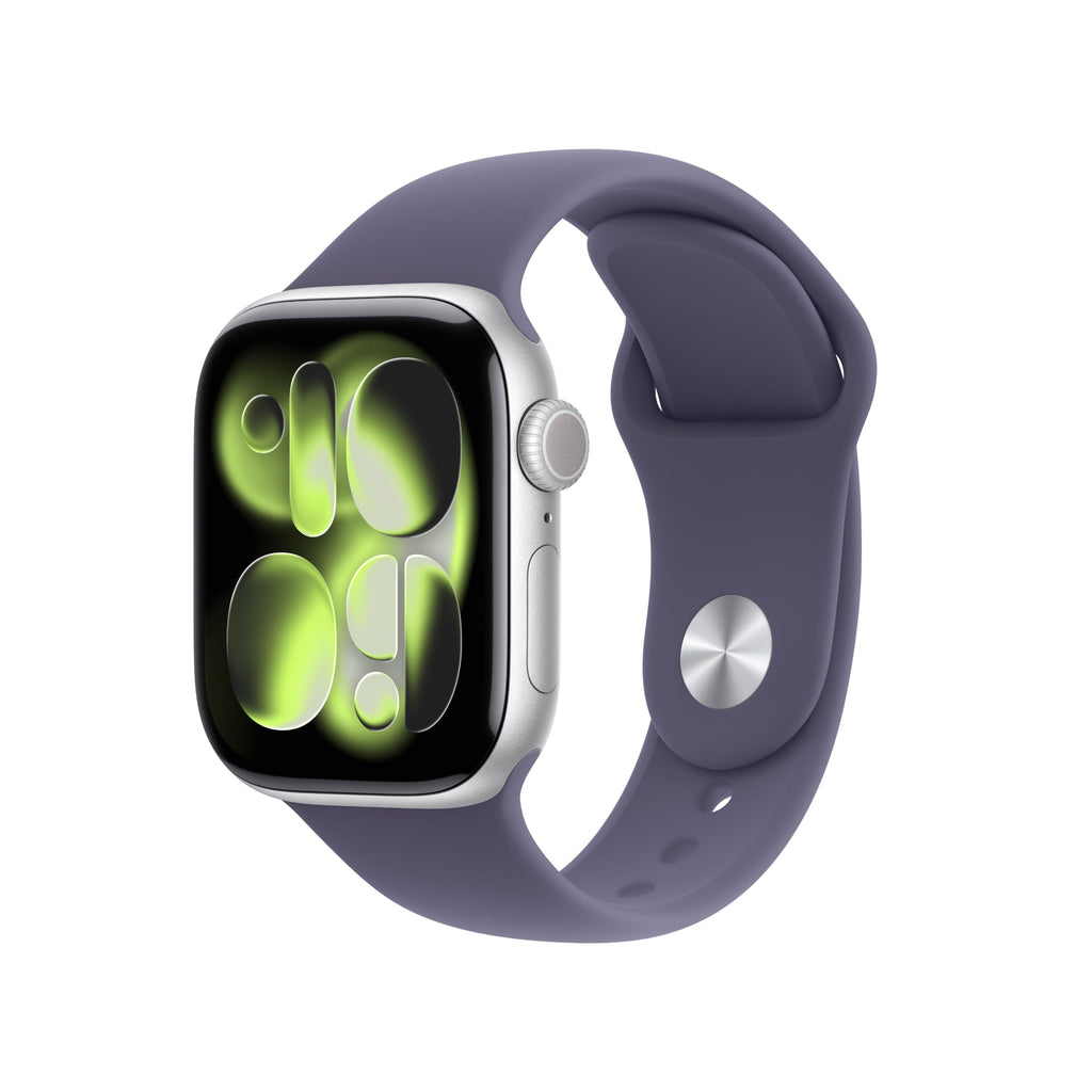 Apple Watch Series 11 [GPS 42mm] Smartwatch with Silver Aluminum Case with Purple Fog Sport Band - S/M. Sleep Score, Fitness Tracker, Health Monitoring, Always-On Display, Water Resistant