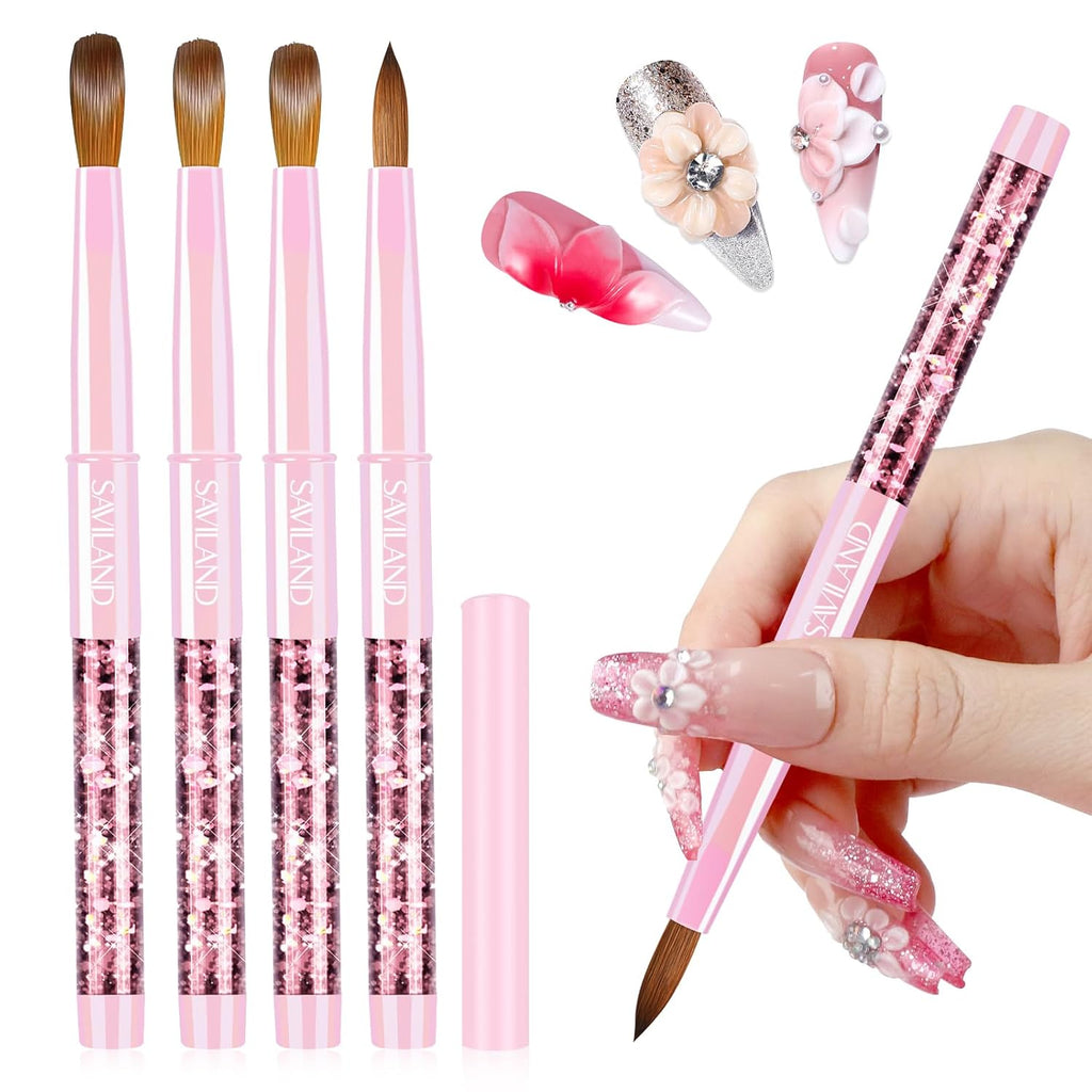 SAVILAND Kolinsky Acrylic Nail Brush Set Size 6 10 12 14, Gradient Pearl