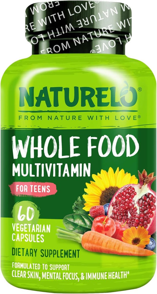 NATURELO NATURELO Multivitaminas para Adolescentes Niñas/Niños, 60 Cápsulas, Multivitamínico de Alimentos Integrales con Minerales, Sin OMG, Vegetariano