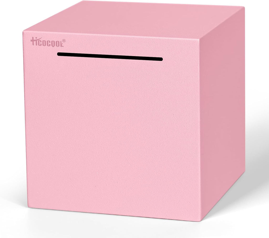 Hicocool Piggy Bank for Adults Must Break to Open, Unbreakable Stainless Steel Money Saving Box (Pink, 5.9 inch)