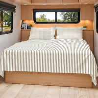 Short Queen Size 4 Piece Bed Sheet Set - RV Short Queen - Beige Stripes