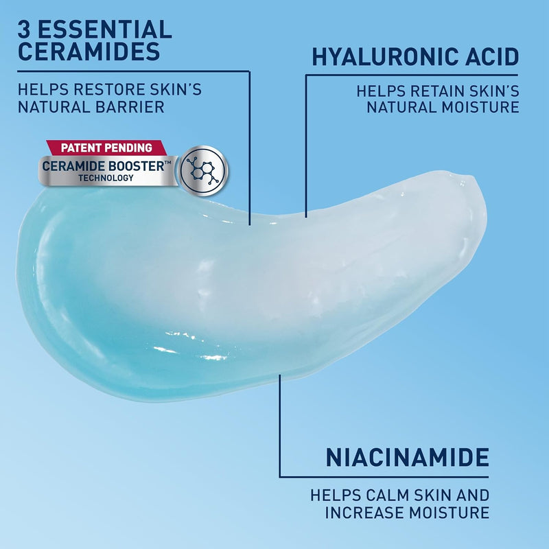 CeraVe Gel de agua hidratante de ácido hialurónico, hidratante facial ligero para hidratar con ceramidas, ácido hialurónico y niacinamida, sin fragancia, seguro para pieles sensibles, 1.7 onzas