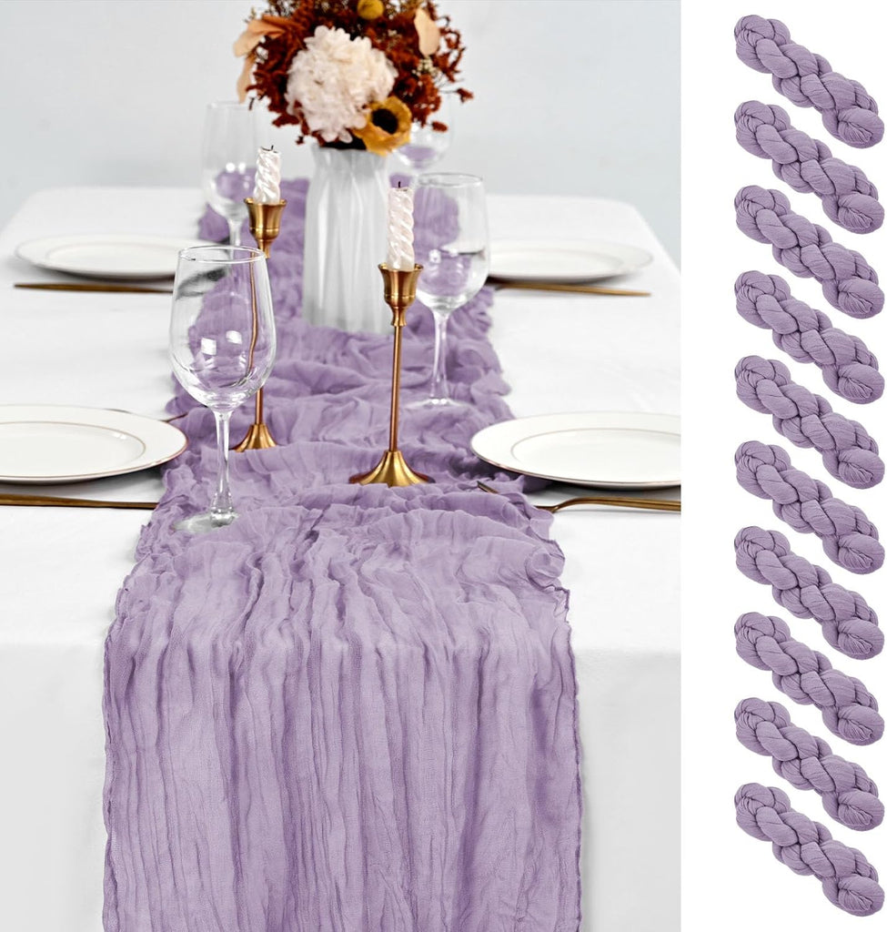 10 Pack Lavender Table Runner 10Ft Cheesecloth Table Runner Boho Gauze Table Runners Romantic Long Sheer Fabric Cheese C