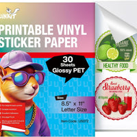 Uinkit Glossy PET Vinyl Sticker Paper Letter Size 8.5x11, 30 Sheets