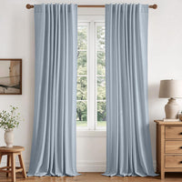 MIULEE 100% Blackout Linen Curtains for Bedroom 40W x 108L Light Blue