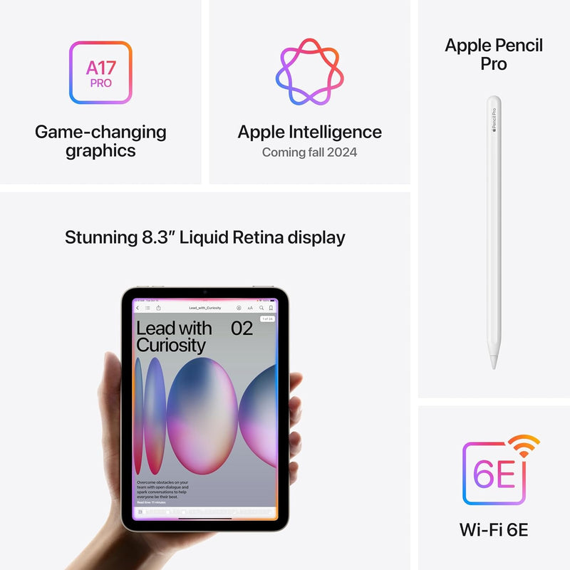 Apple iPad mini (A17 Pro): Apple Intelligence, 8.3-inch Liquid Retina Display, 256GB, Wi-Fi 6E, 12MP Front/12MP Back Camera, Touch ID, All-Day Battery Life — Space Gray