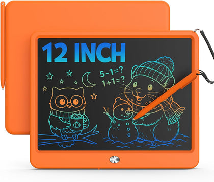 Bravokids 12 Inch LCD Writing Tablet for 3-8 Year Olds - Electronic Drawing Pad and Doodle Board as Educational Birthday Gifts for Girls and Boys (Orange)