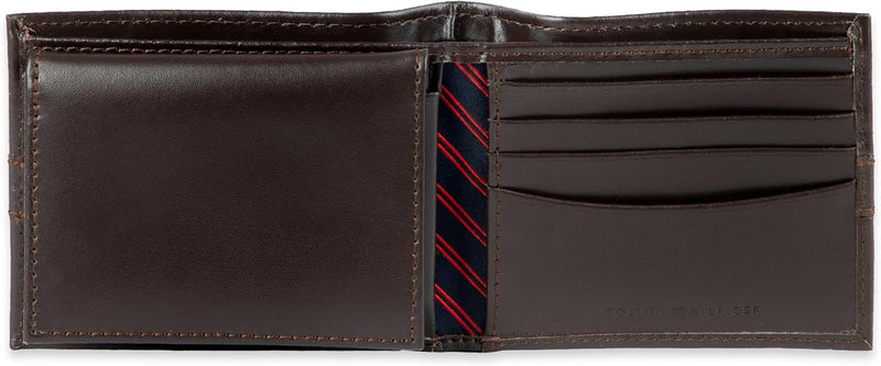 Tommy Hilfiger Men's Leather Wallet – Slim Bifold with 6 Credit Card Pockets and Removable ID Window, Casual Brown, One Size