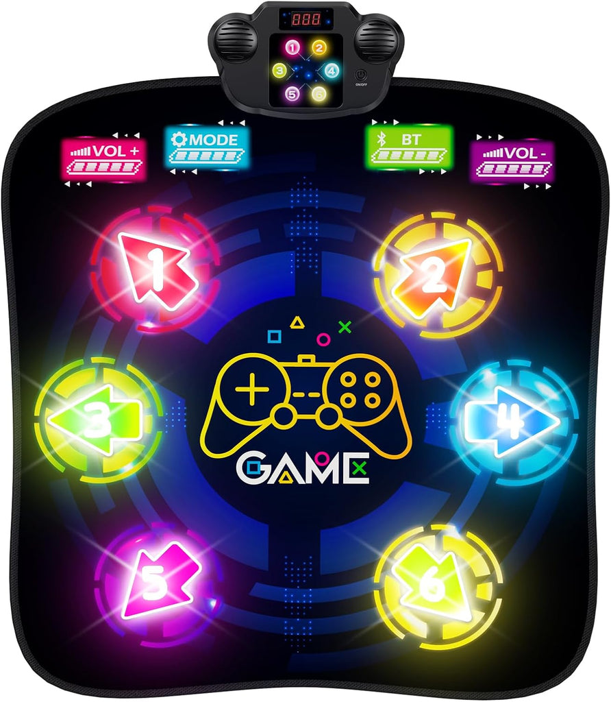 LZFYMXOK Dance Mat, Rhythm Step Dancing Challenge Playmat with 6 LED Lights-up, Built-in Music & Bluetooth, Electronic D
