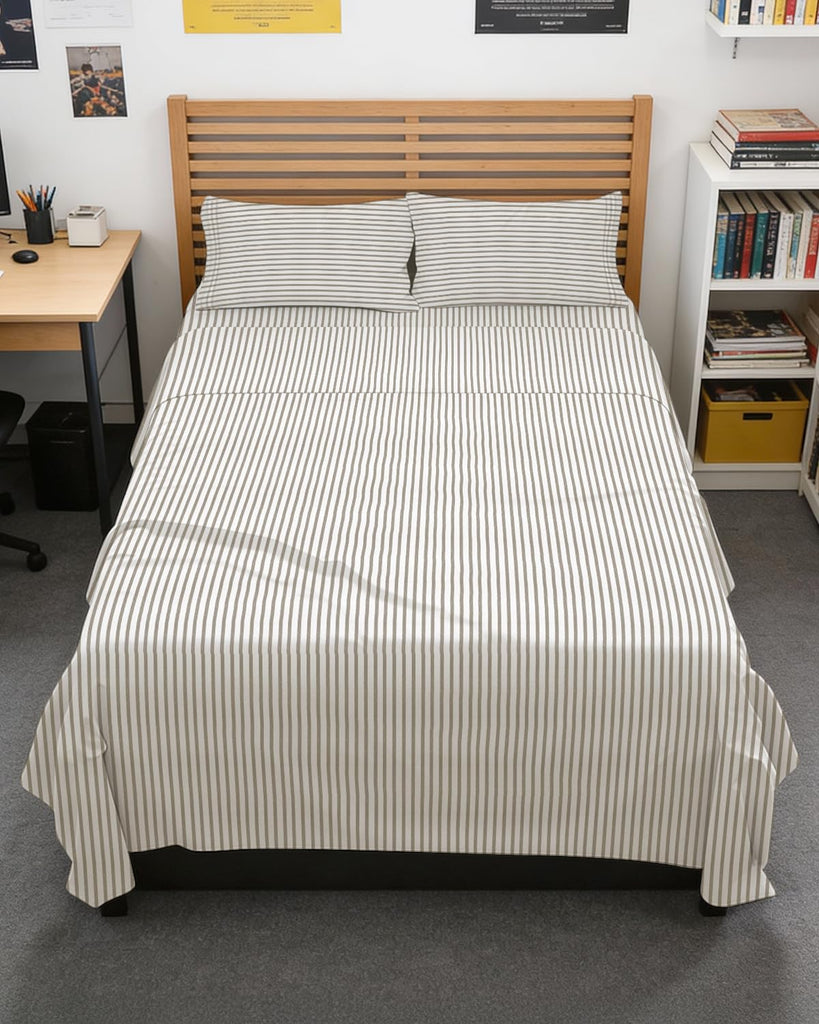 Full XL Sheets - 4 Piece Full XL Sheet Set - Soft & Cooling - Beige Stripes