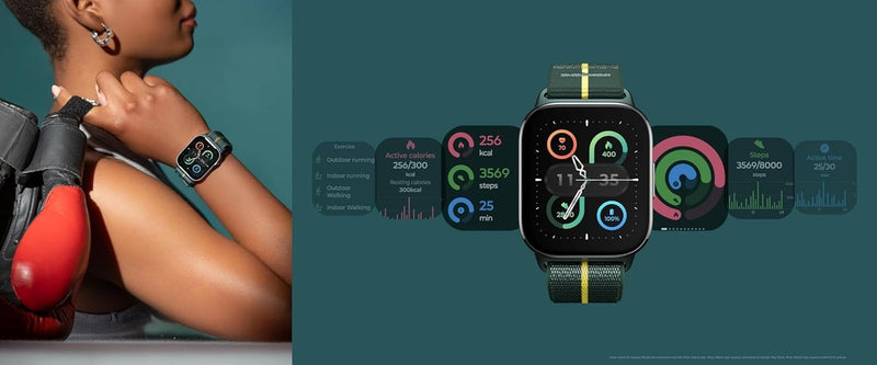 Motorola Moto Watch Fit, Fitness Tracker, GPS, Sleep Monitor, Black Dial & Green Band