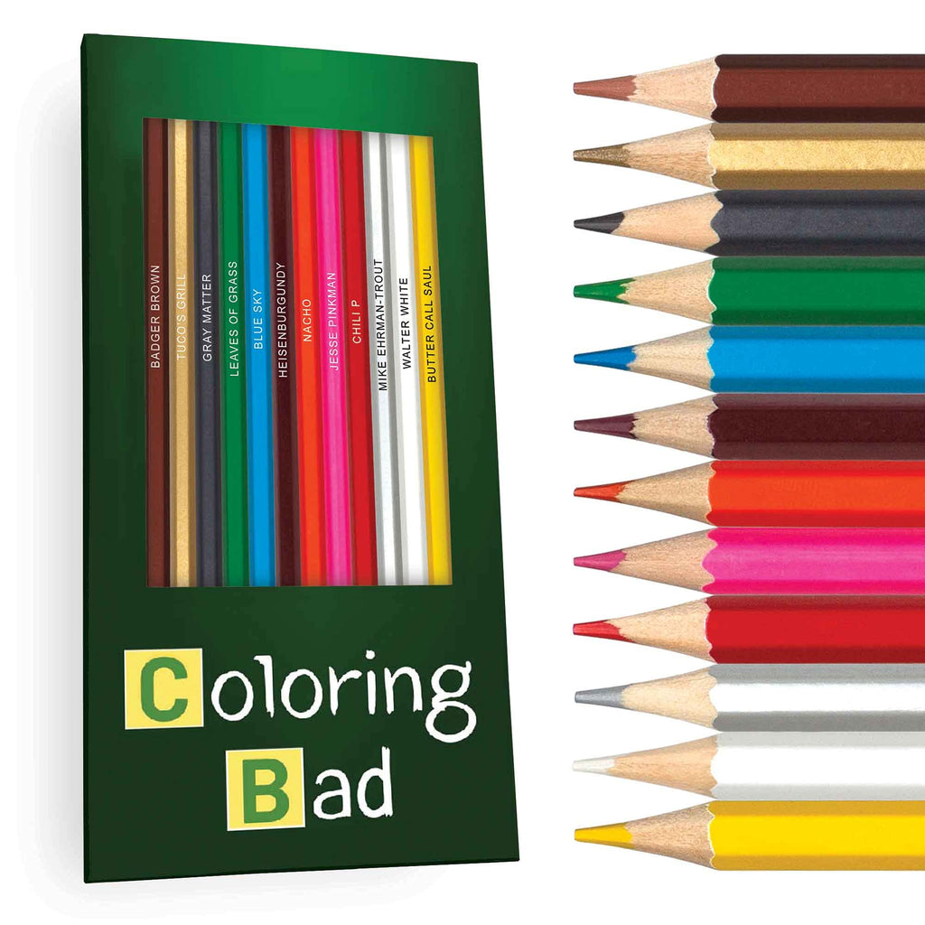 Pun Labs Breaking Bad Colors Colored Pencils - 12 Breaking Bad-Inspired Parody Pencil Set with Clever Foil-Stamped Names