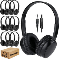 Wensdo 10 Pack Bulk Headphones with Mic for School Classroom Kids, Wholesale Durable Wired On-Ear Headset for Students T