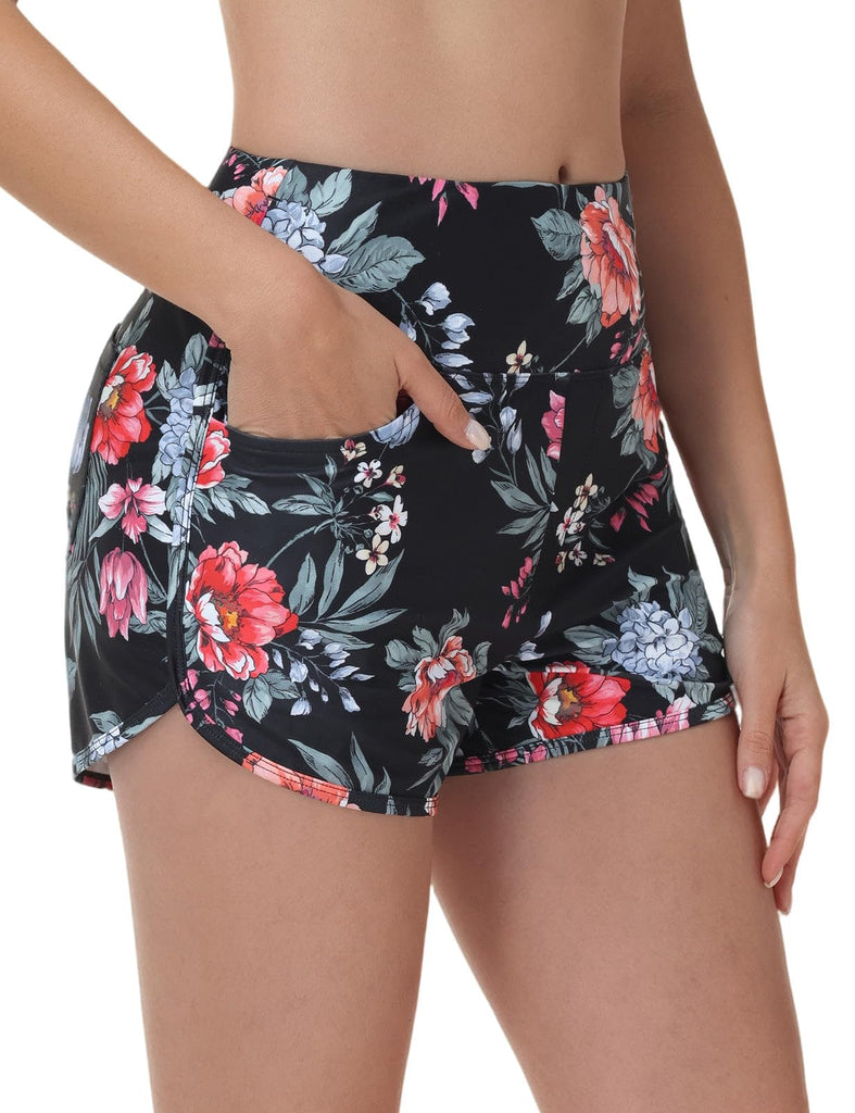 baleaf Women's 3" Swim Shorts with Velcro-Sealed Pockets Red Floral XL