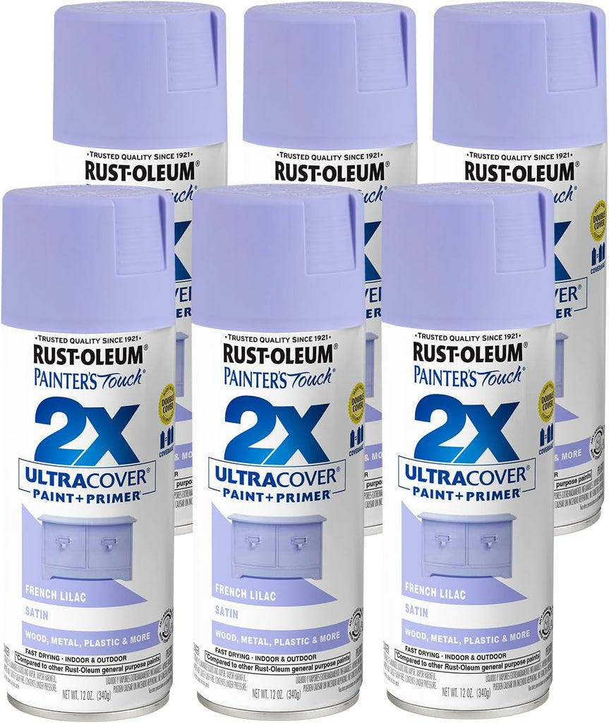 Rust-Oleum 334068-6PK Painter's Touch 2X Ultra Cover Spray Paint, 12 oz, Satin French Lilac, 6 Pack