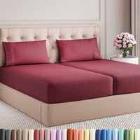 Split King Size 5 Piece Sheet Set - Breathable & Cooling Sheets - Burgundy