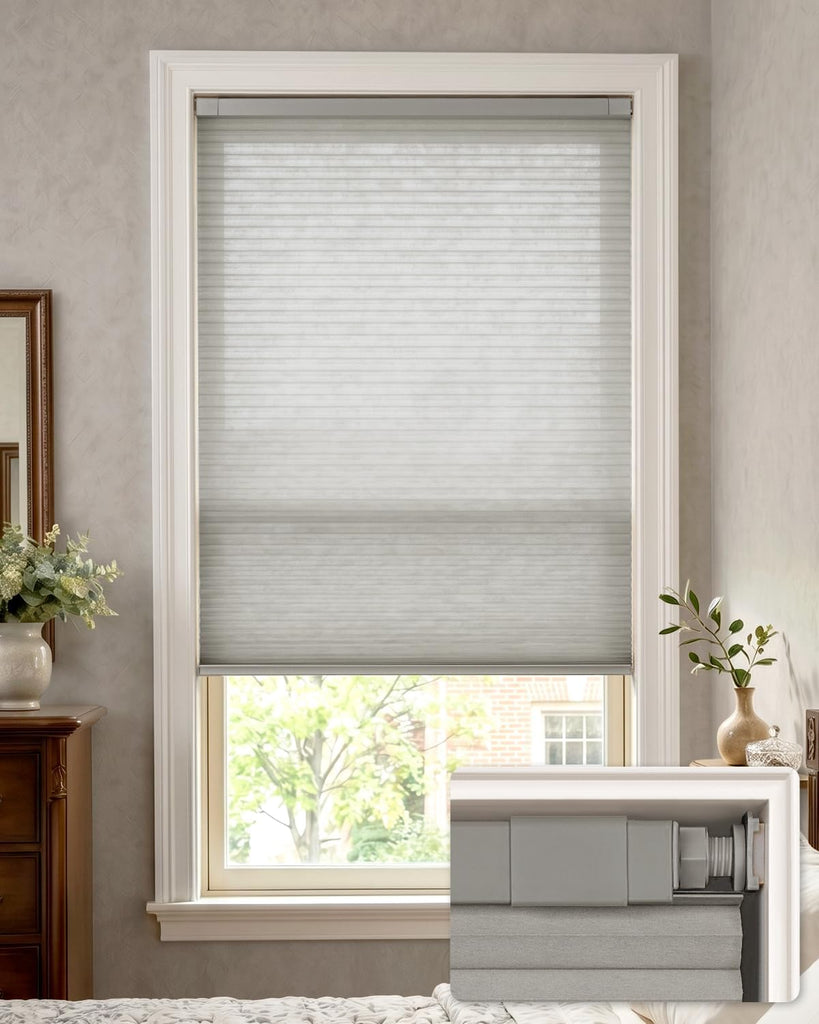 LazBlinds No Drill Light Filtering Cellular Shades, 31"W x 64"H, Dove Grey