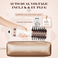 Cepillo Secador de Viaje 2 en 1, Mini Cepillo de Aire Caliente de Doble Voltaje 110V-240V, Hair Trends Nano Titanium de 2 Pulgadas Secador de Cabello y Estilizador Voluminizador de Un Solo Paso Forma