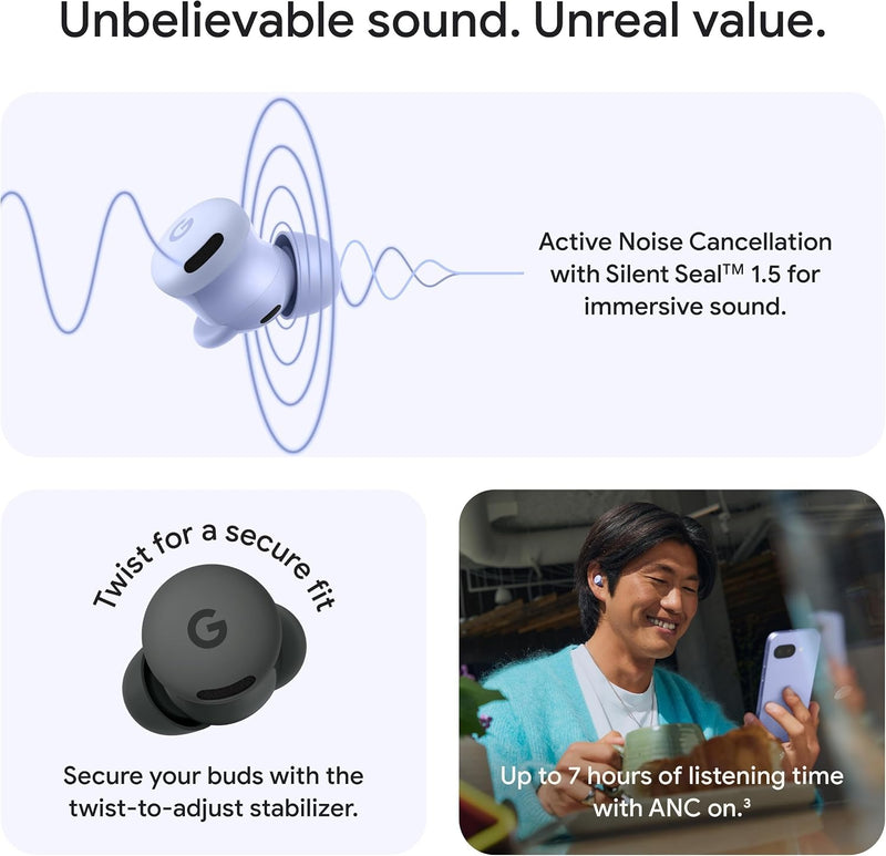 Google Pixel Buds 2a - Wireless Bluetooth Earbuds - Fog