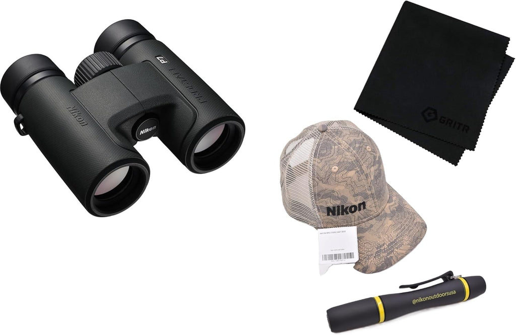 Nikon PROSTAFF P7 8x30mm Binoculars, Topo Hat, Lens Pen & Gritr Microfibre Kit - High-Magnification Wide FOV Waterproof
