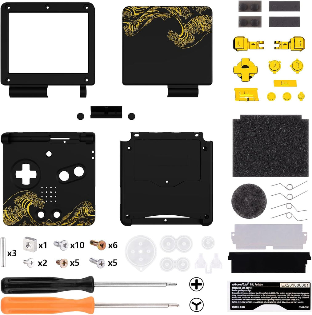IPS Ready Upgraded eXtremeRate Custom Replacement Housing Shell for Gameboy Advance SP GBA SP – The Great GOLDEN Wave Of